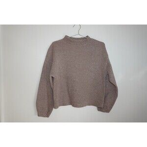 Women’s Zara Mock Neck Balloon Sleeve Neutral Sweater Size Small